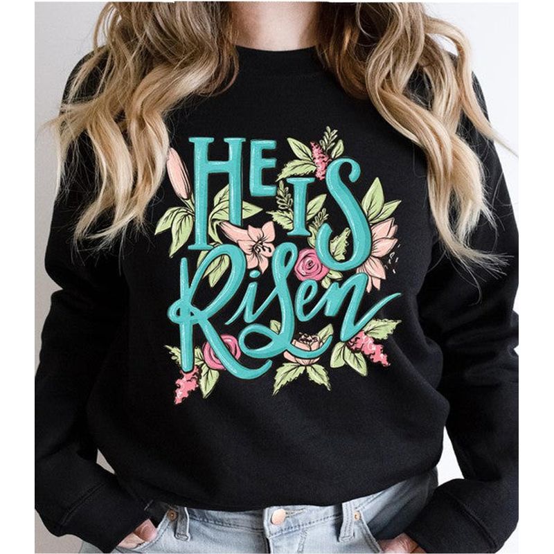 COLOR BEAR "He is Risen" Easter Day Celebration Graphic Sweatshirt