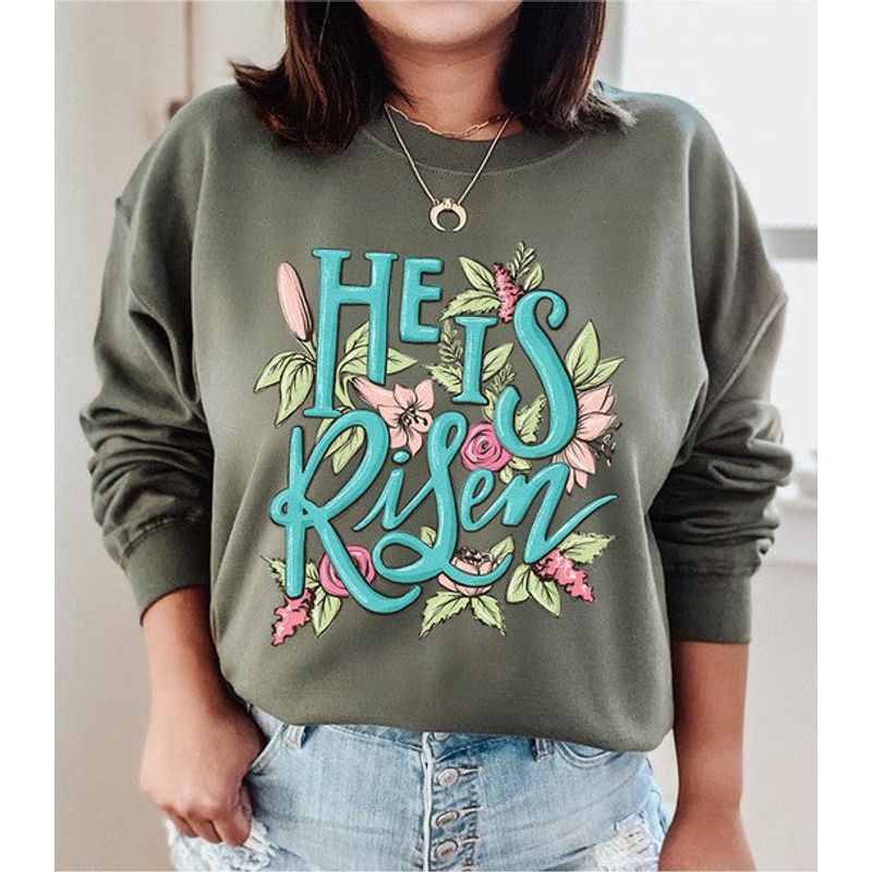 COLOR BEAR "He is Risen" Easter Day Celebration Graphic Sweatshirt