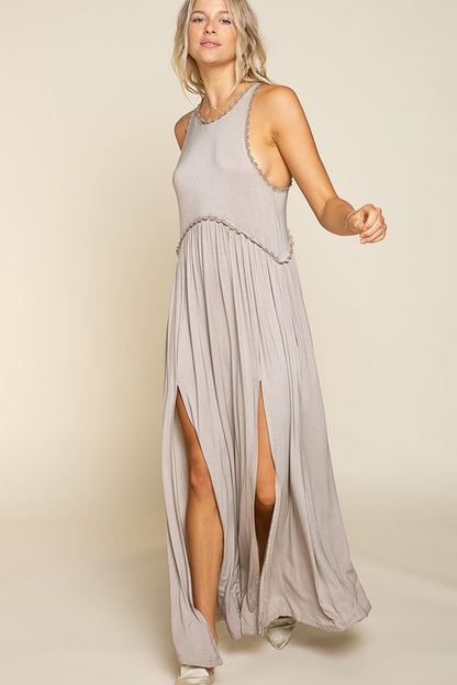 POL Stone Washed Double Side Slit Cut Out Maxi Dress