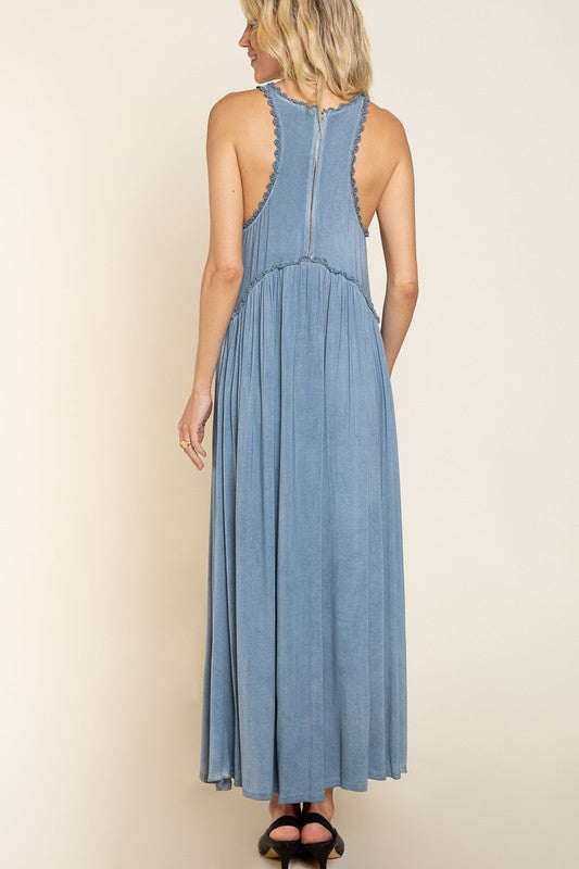 POL Stone Washed Double Side Slit Cut Out Maxi Dress