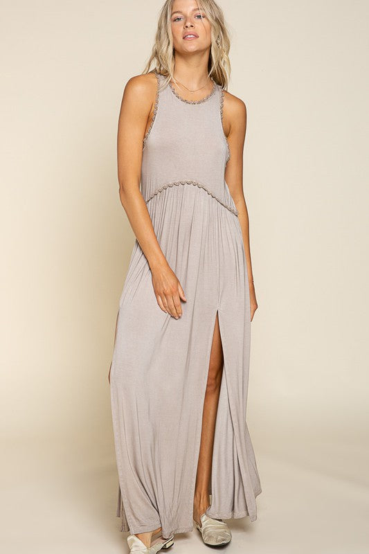 POL Stone Washed Double Side Slit Cut Out Maxi Dress