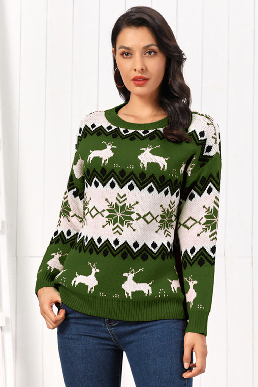 Traditional Reindeer Round Neck Christmas Sweater