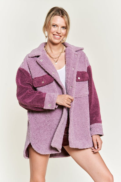 JADE by JANE Color block sherpa Shacket JJO5017