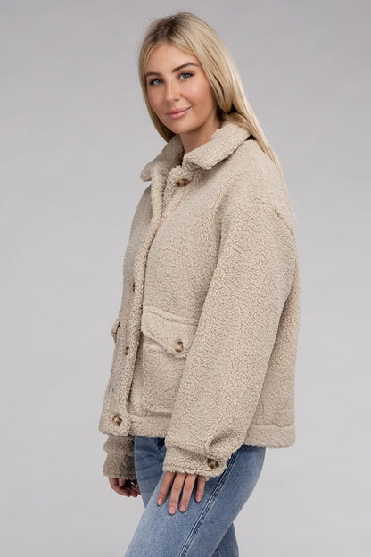 AMBIANCE APPAREL Cozy Sherpa Button-Front Jacket