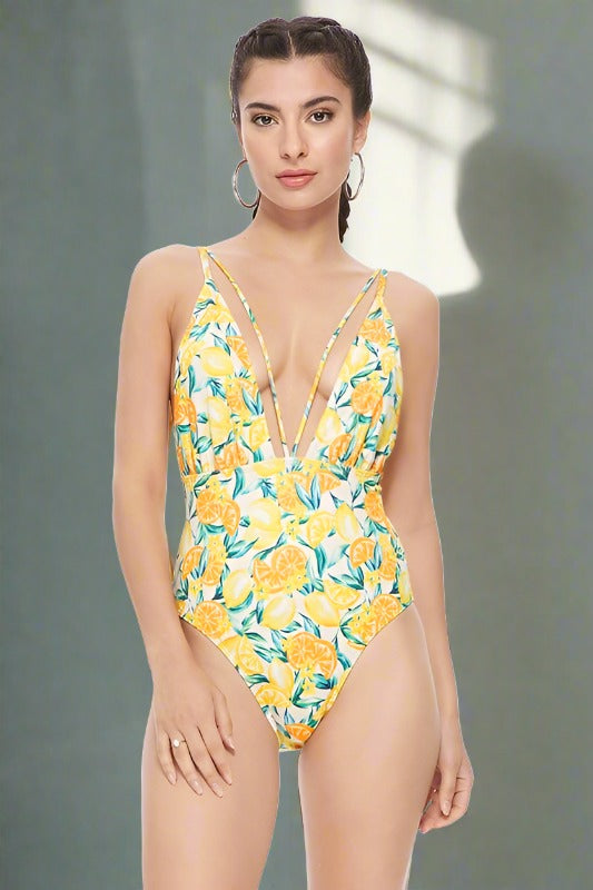 BEACH JOY Textured Lemon Mesh One-piece Swimsuit