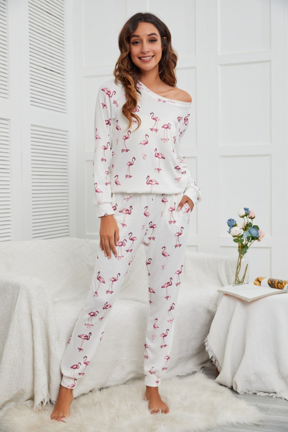 X.Y.M. Flamingo Long Sleeve Top and Pants Pajama Set