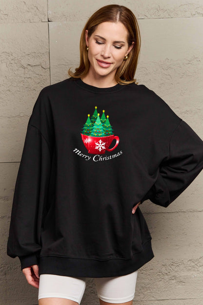 SIMPLY LOVE Full Size "MERRY CHRISTMAS" Graphic Sweatshirt