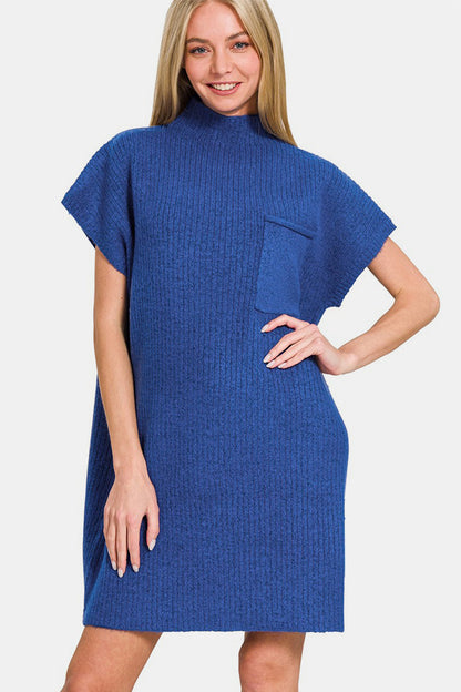 ZENANA Women's Blue Short Sleeve Sweater Mini Dress