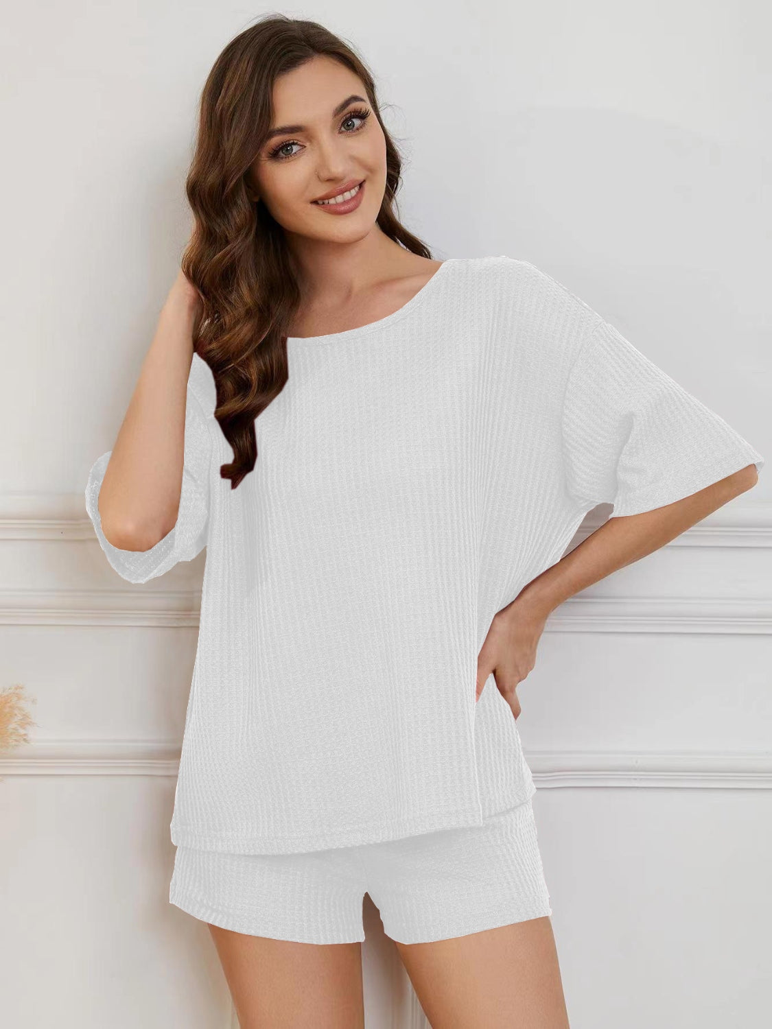 Round Neck Half Sleeve Top and Shorts Lounge Set- up to 2XL