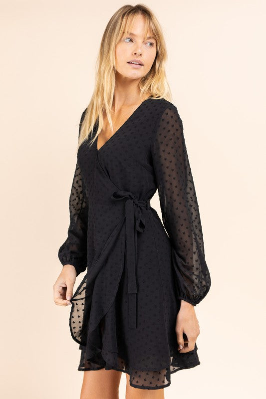 GILLI Long Sleeve Double Layer Wrap Cocktail Dress