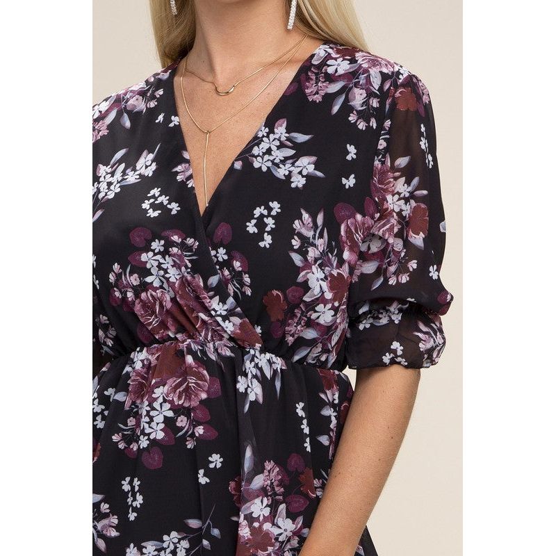 NUVI APPAREL Floral Print  V Neck Maxi Dress