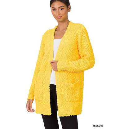 ZENANA POPCORN SWEATER CARDIGAN WITH POCKETS