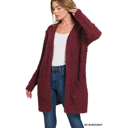 ZENANA POPCORN SWEATER CARDIGAN WITH POCKETS