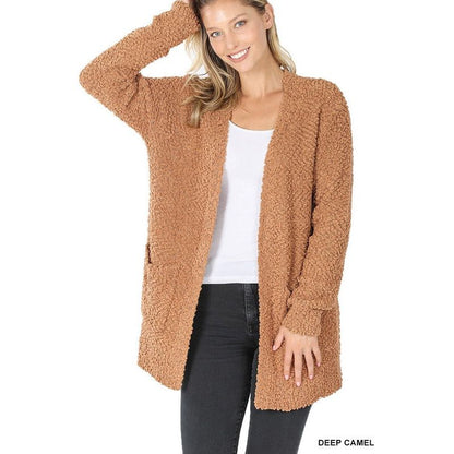 ZENANA POPCORN SWEATER CARDIGAN WITH POCKETS