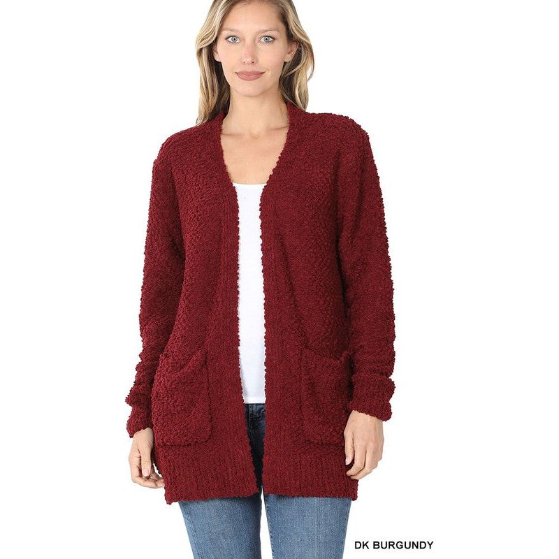 ZENANA POPCORN SWEATER CARDIGAN WITH POCKETS