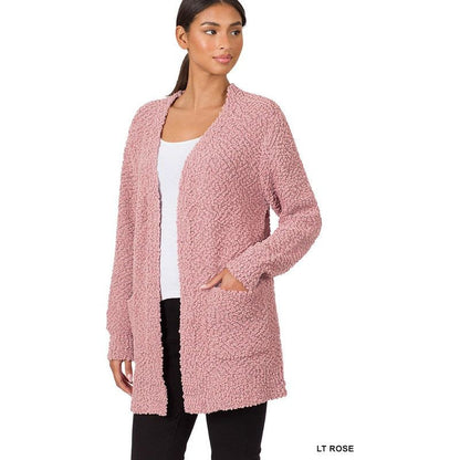 ZENANA POPCORN SWEATER CARDIGAN WITH POCKETS