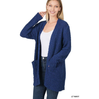 ZENANA POPCORN SWEATER CARDIGAN WITH POCKETS