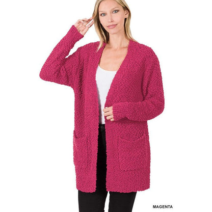 ZENANA POPCORN SWEATER CARDIGAN WITH POCKETS