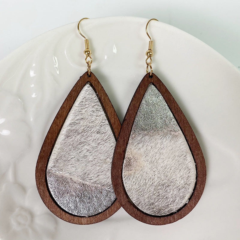 Teardrop Shape Wooden Western-style Earrings