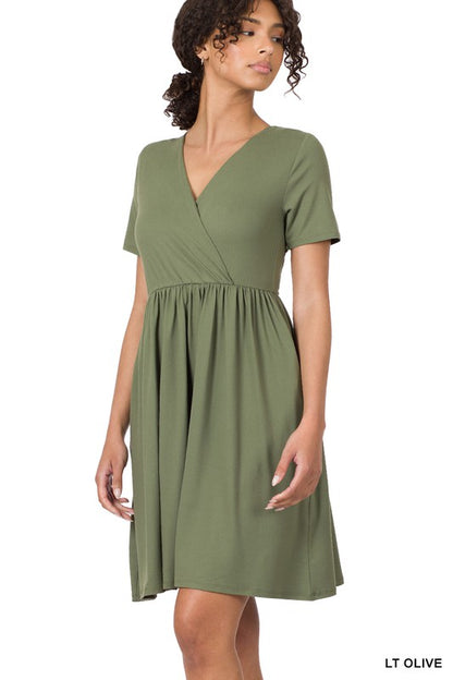 ZENANA Brushed DTY Buttery Soft Fabric Surplice Dress