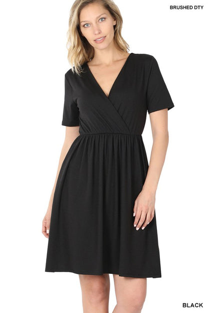 ZENANA Brushed DTY Buttery Soft Fabric Surplice Dress