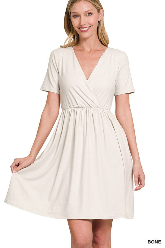 ZENANA Brushed DTY Buttery Soft Fabric Surplice Dress