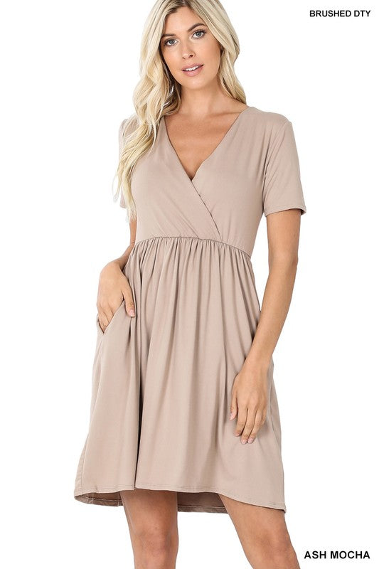 ZENANA Brushed DTY Buttery Soft Fabric Surplice Dress