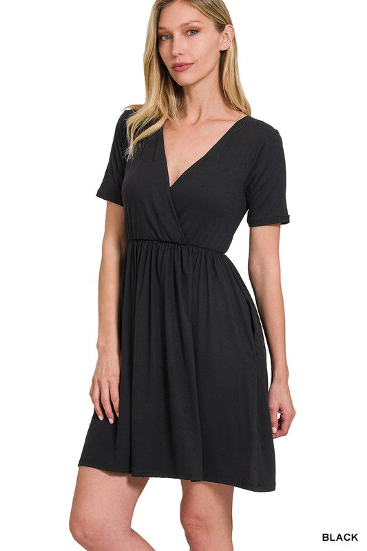 ZENANA Brushed DTY Buttery Soft Fabric Surplice Dress