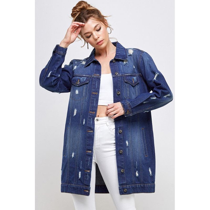 BLUE AGE Denim Third Quarter Washed Distressed Jacket