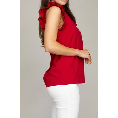 NUVI APPAREL V-neck Ruffle Sleeve-less shirt