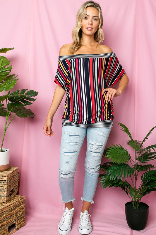 MULTI STRIPE OFF SHOULDER TOP