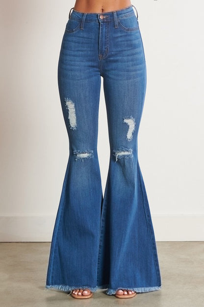 VIBRANT M.I.U. High-Waisted Distressed Flare Denim Jeans