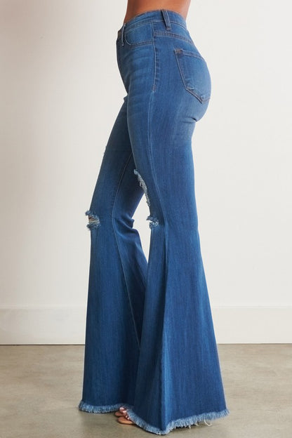 VIBRANT M.I.U. High-Waisted Distressed Flare Denim Jeans