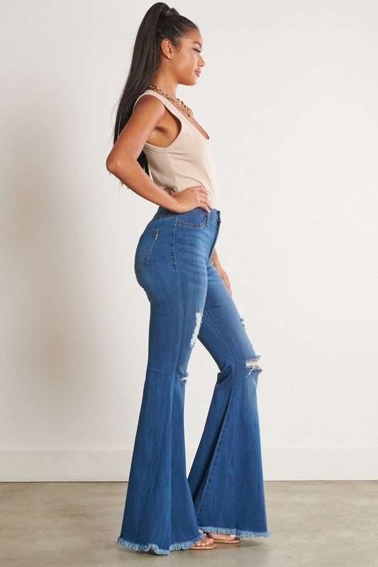 VIBRANT M.I.U. High-Waisted Distressed Flare Denim Jeans