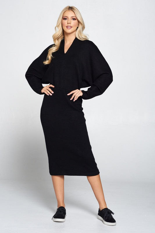 RENEE C. Sweater Knit Dolman Sleeve Midi Dress