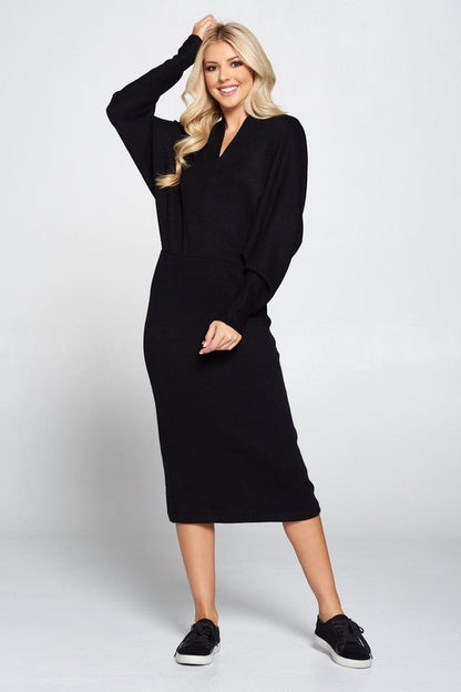 RENEE C. Sweater Knit Dolman Sleeve Midi Dress