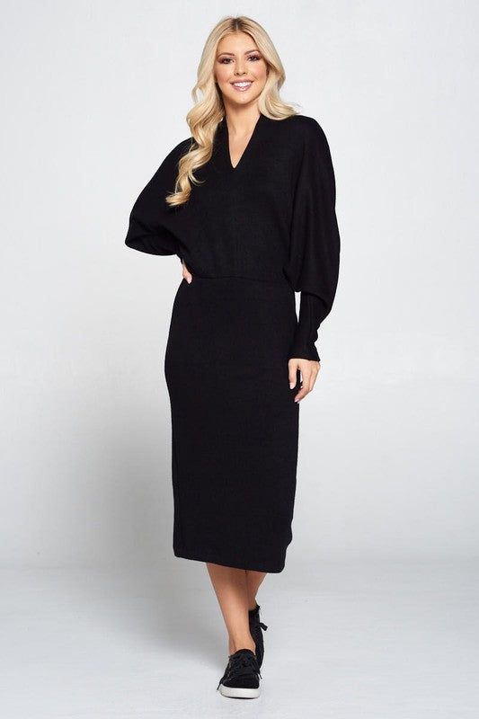 RENEE C. Sweater Knit Dolman Sleeve Midi Dress