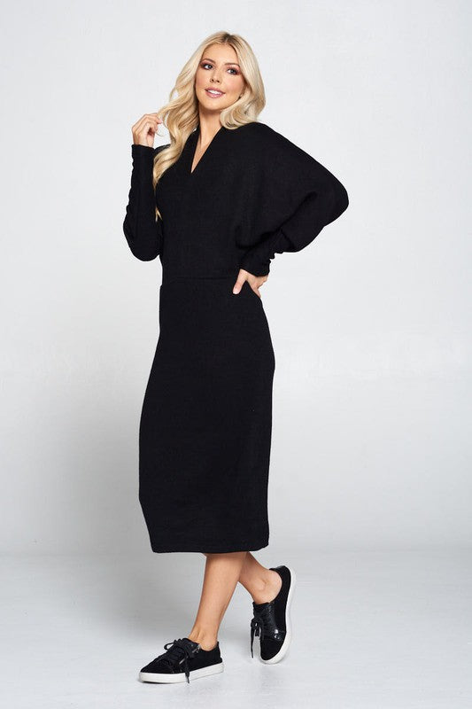 RENEE C. Sweater Knit Dolman Sleeve Midi Dress