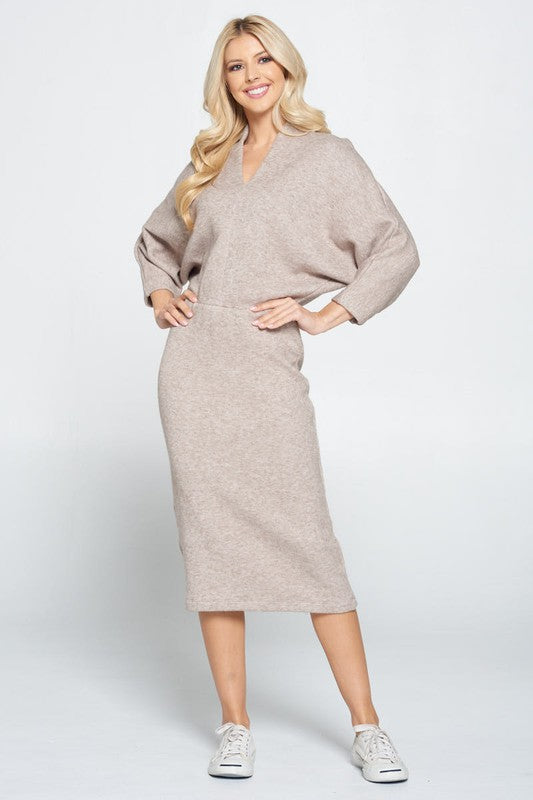 RENEE C. Sweater Knit Dolman Sleeve Midi Dress