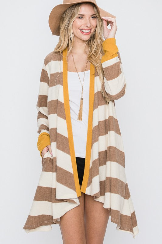 Open Front Striped Draped Cardigan