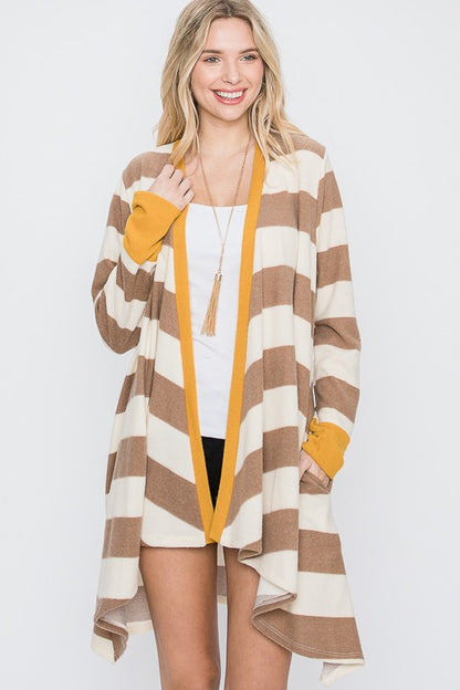 Open Front Striped Draped Cardigan