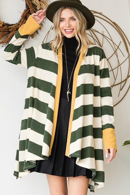 Open Front Striped Draped Cardigan