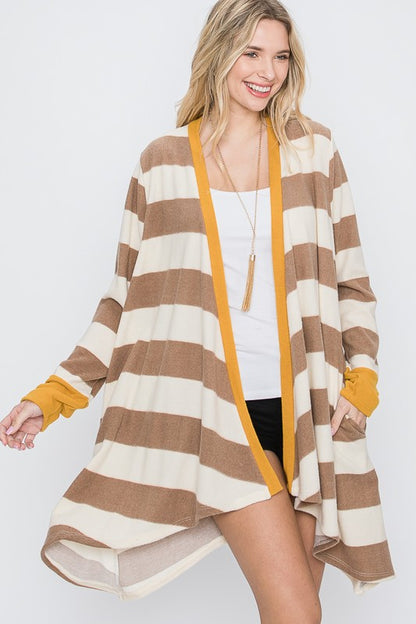 Open Front Striped Draped Cardigan