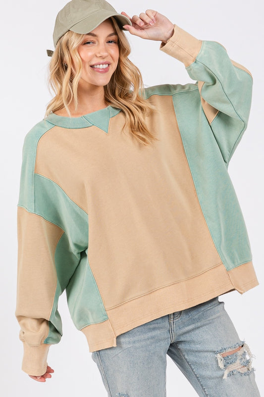 SAGE + FIG Boxy Color Block Round Neck Street Sweatshirt