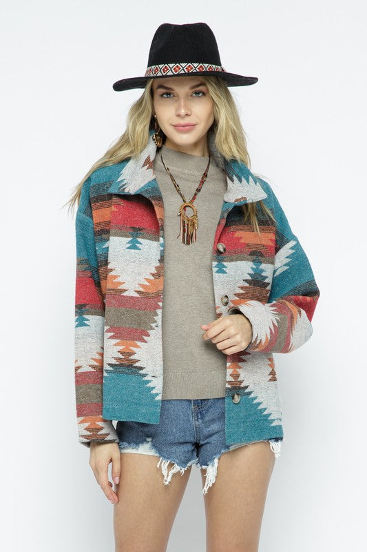 BLUE B Lightweight Aztec Pattern Shacket