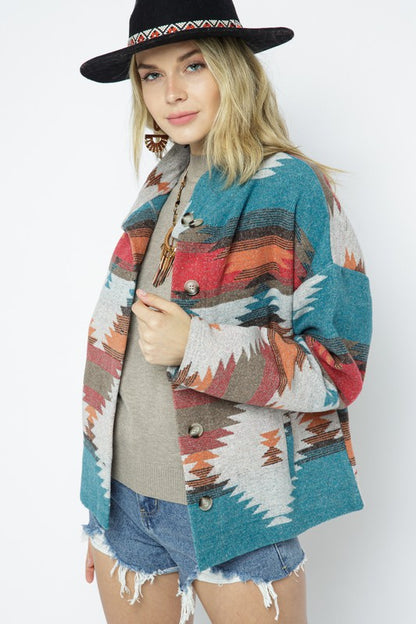 BLUE B Lightweight Aztec Pattern Shacket