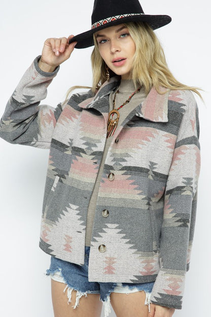 BLUE B Lightweight Aztec Pattern Shacket