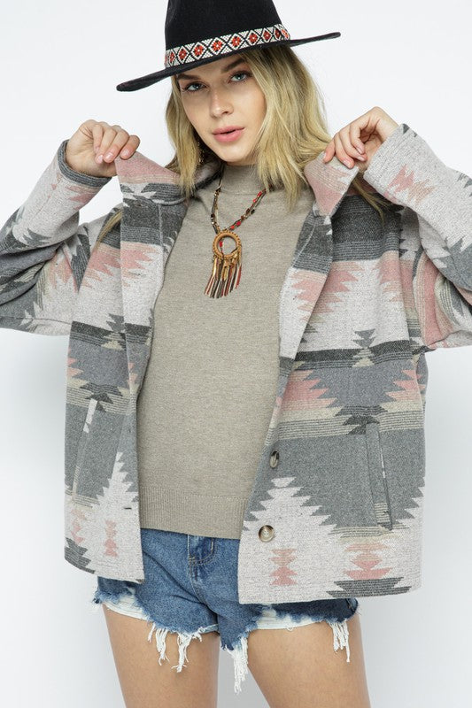 BLUE B Lightweight Aztec Pattern Shacket