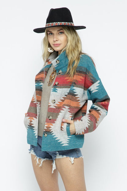 BLUE B Lightweight Aztec Pattern Shacket