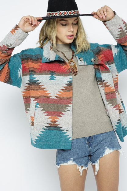 BLUE B Lightweight Aztec Pattern Shacket